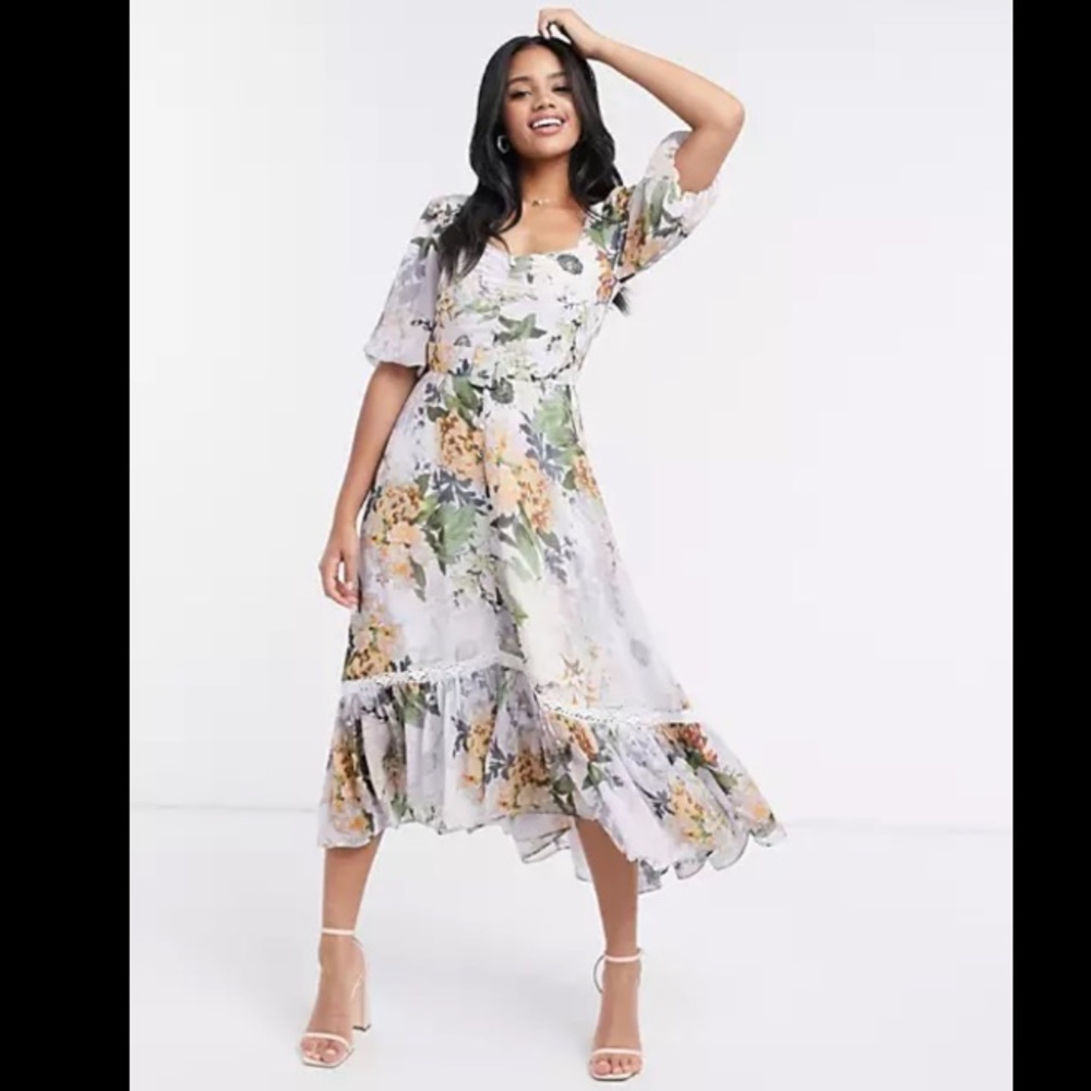 ASOS Puffed Sleeve Floral Dress Cottagecore 12